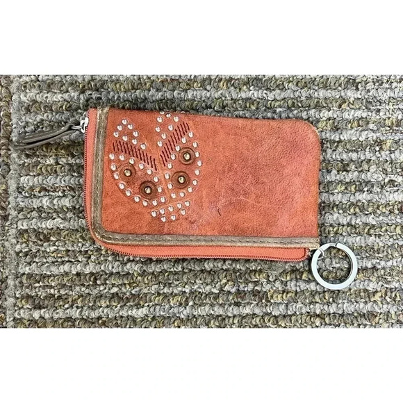 Fossil Leather Applique Bug Key Lock Keychain Coin Purse Wallet ID Holder 5X3" - Picture 1 of 11